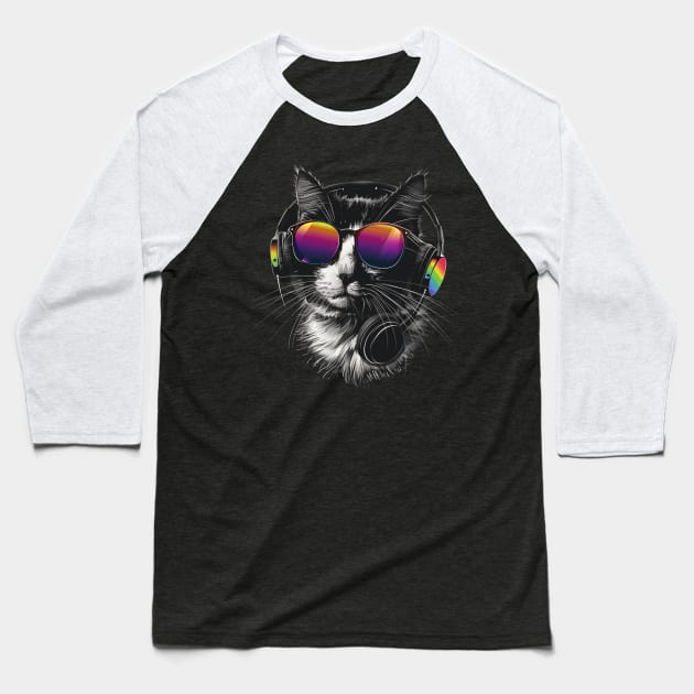 Cat DJ Mix Baseball T-Shirt by RazonxX